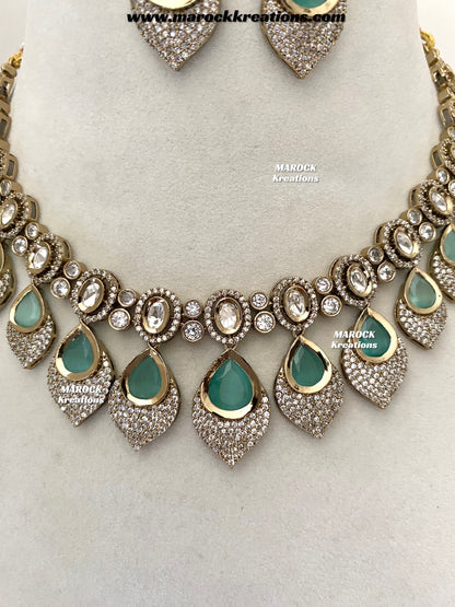 Kimmi Premium Quality Moissanite Kundan and American diamond Necklace set