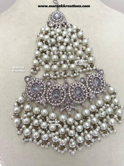 Nazmun Silver Pakistani Polki choker/necklace set with Passa