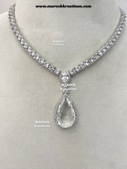 Ambreen Silver American Diamond Necklace set