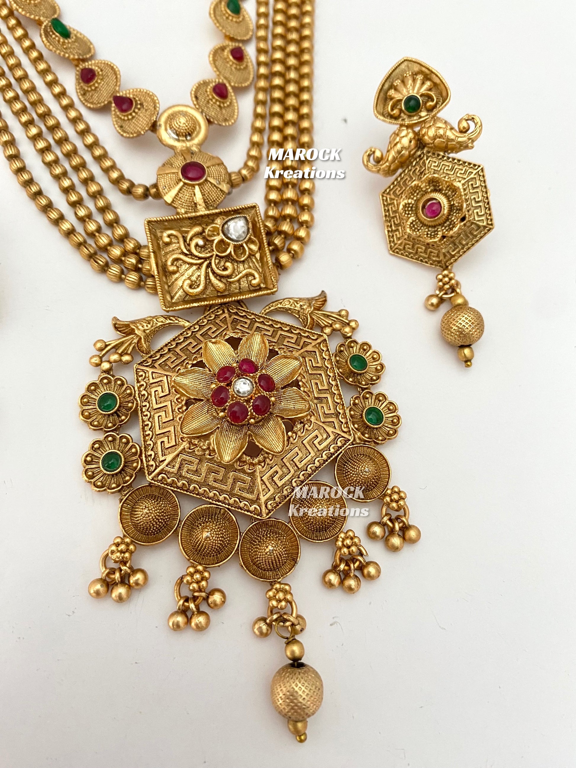 Rani Haar Antique Rajwadi Long Gold Set Gold Plated Matt Finish