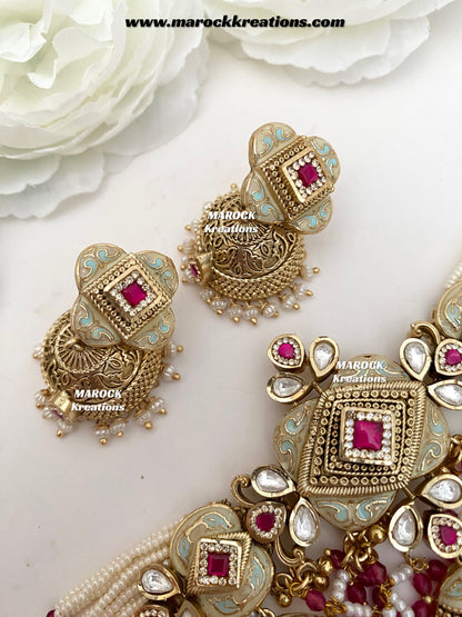 Habibi Premium Quality Gold plated Rajwadi Meenakari choker set