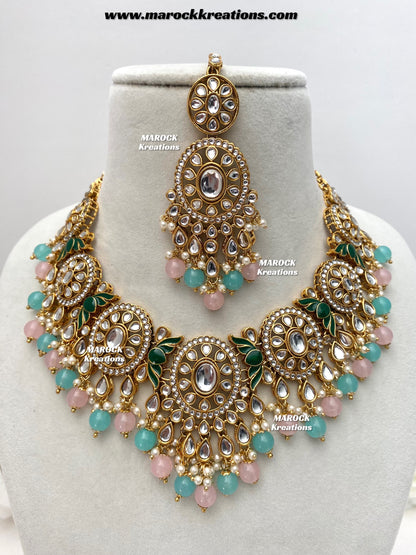 Iqra Premium Quality Kundan Meenakari Statement Necklace set