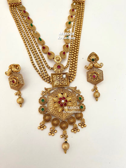 Gold Plated Matt finish Rani Haar/Rajwadi Long necklace