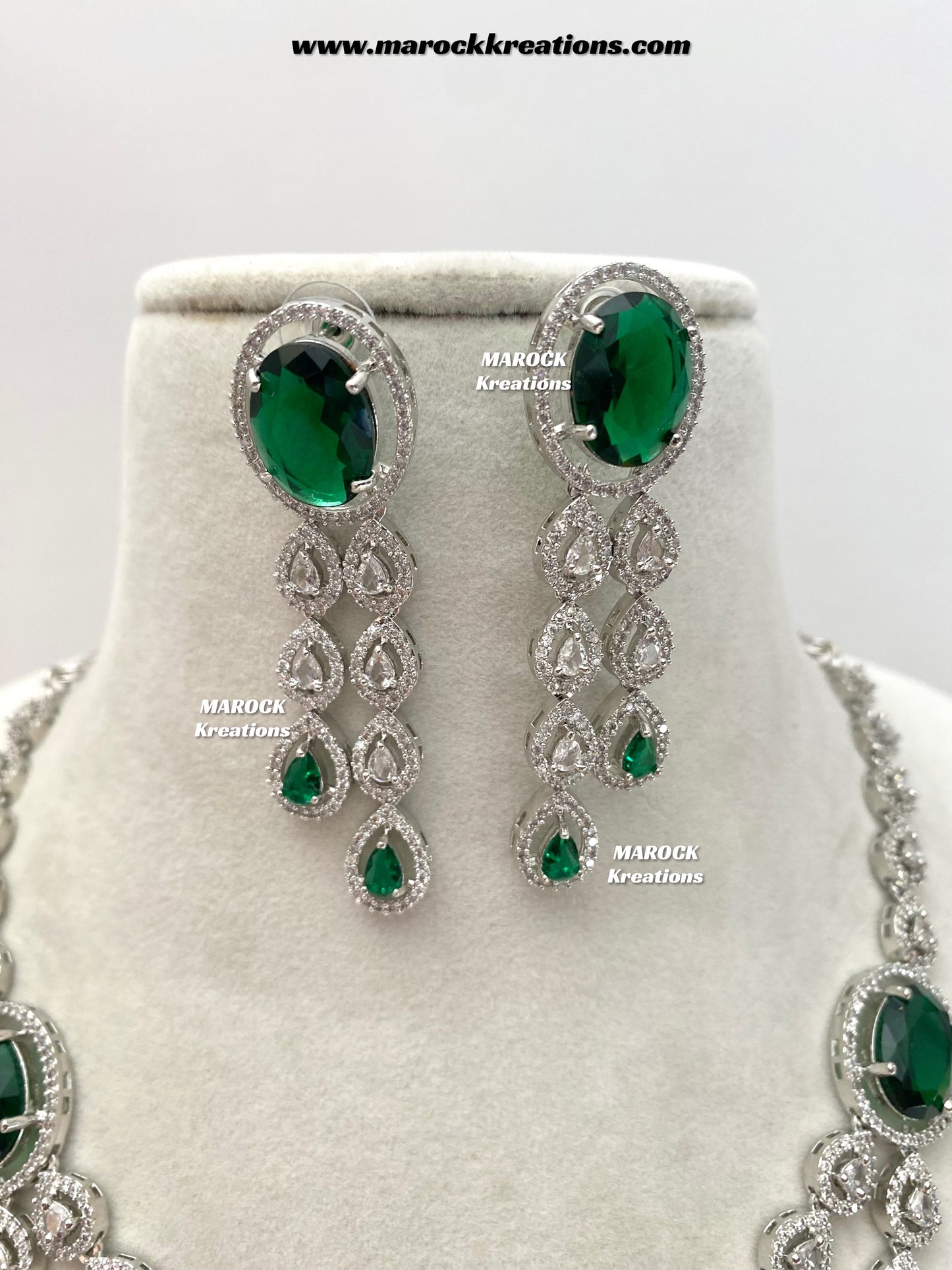 Zehra Silver American Diamond Double layer Necklace set