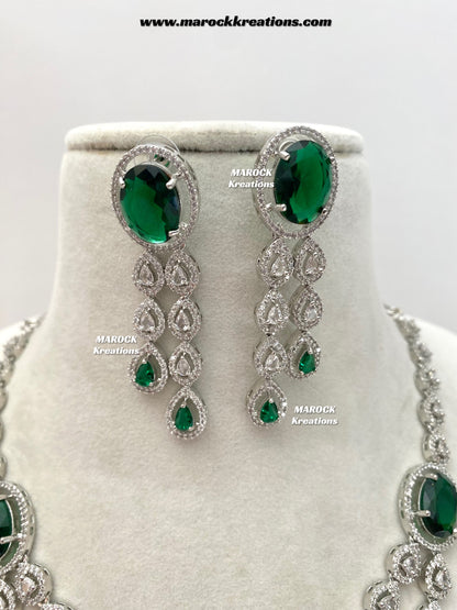 Zehra Silver American Diamond Double layer Necklace set