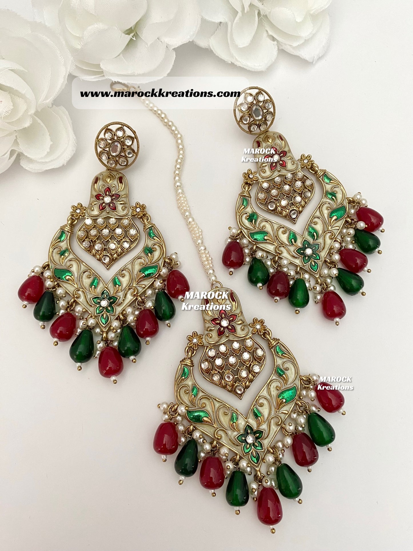 Premium Quality Kundan Meenakari Earrings and tikka set