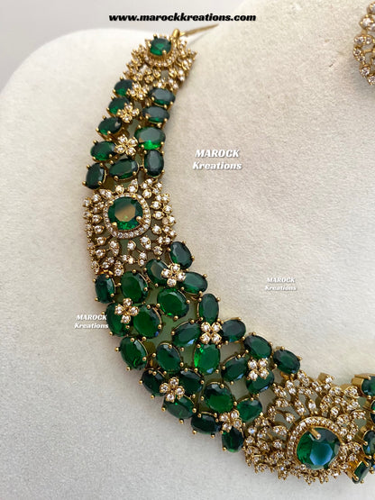Donna Antique Gold American Diamond Statement Necklace set