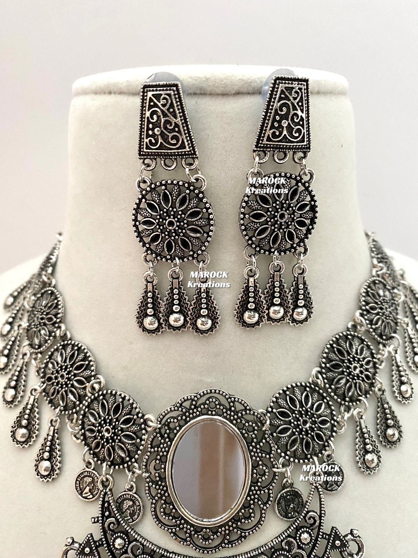 Oxidized Mirror Necklace set