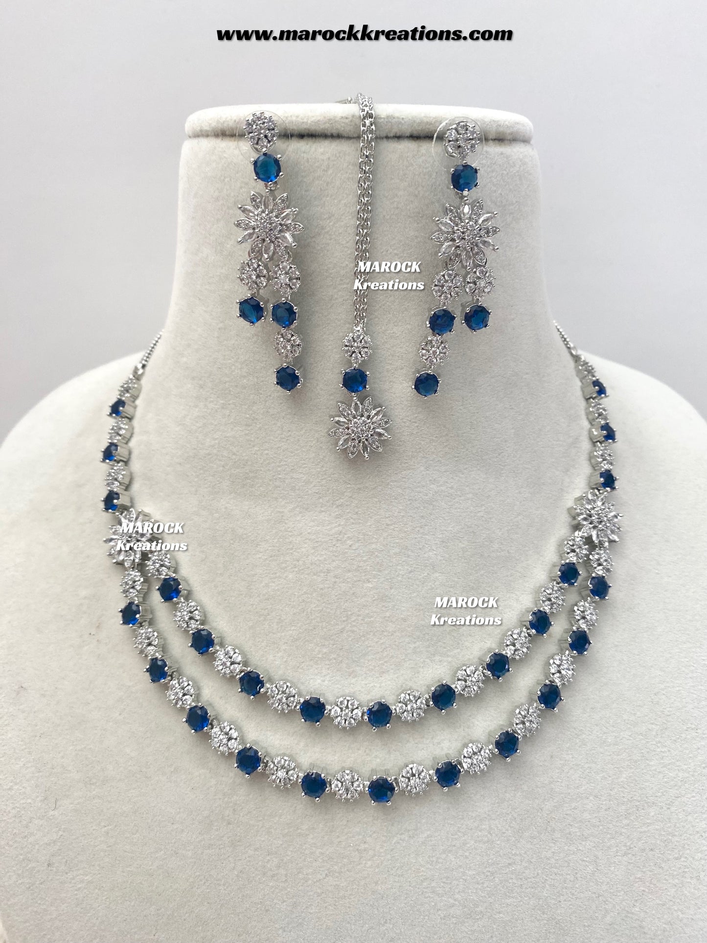 Sumra Silver American Diamond Double layer Necklace set  on