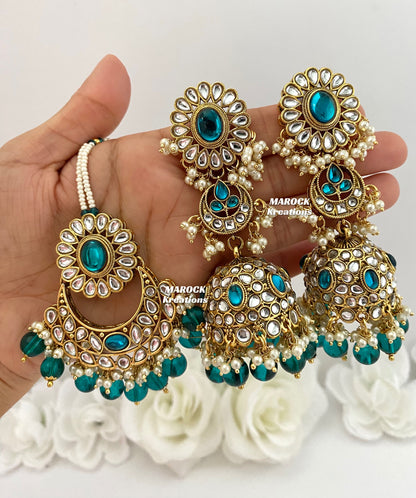 Premium Quality Kundan Jhumki Earrings and tikka sets