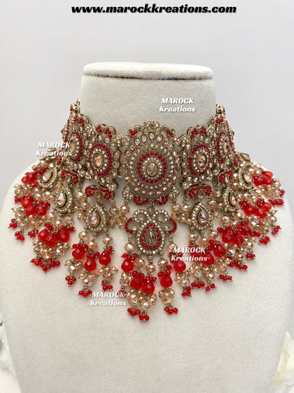 Nazmun Antique Gold Pakistani Polki  choker/necklace set with Passa