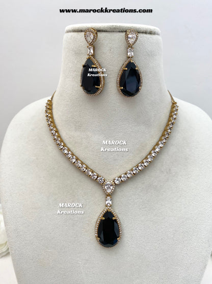 Ambreen Antique Gold American Diamond Necklace set