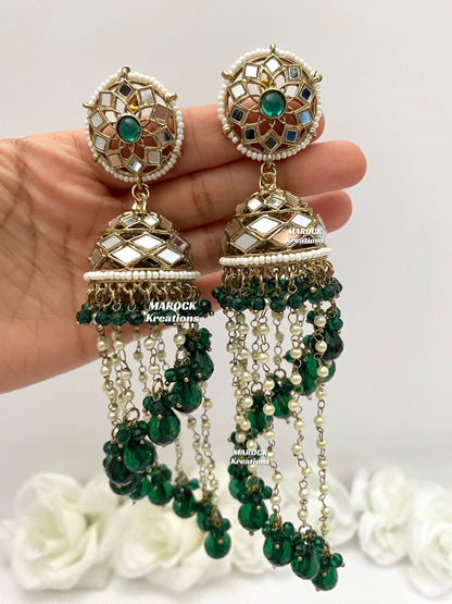 Antique Gold Mirror Statement Jhumki long Earrings