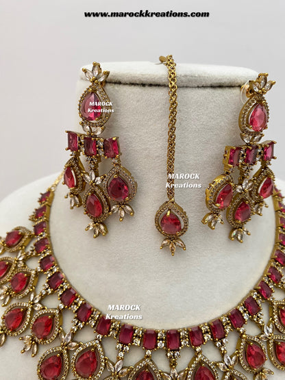 Noria Antique Gold American Diamond Statement Necklace set