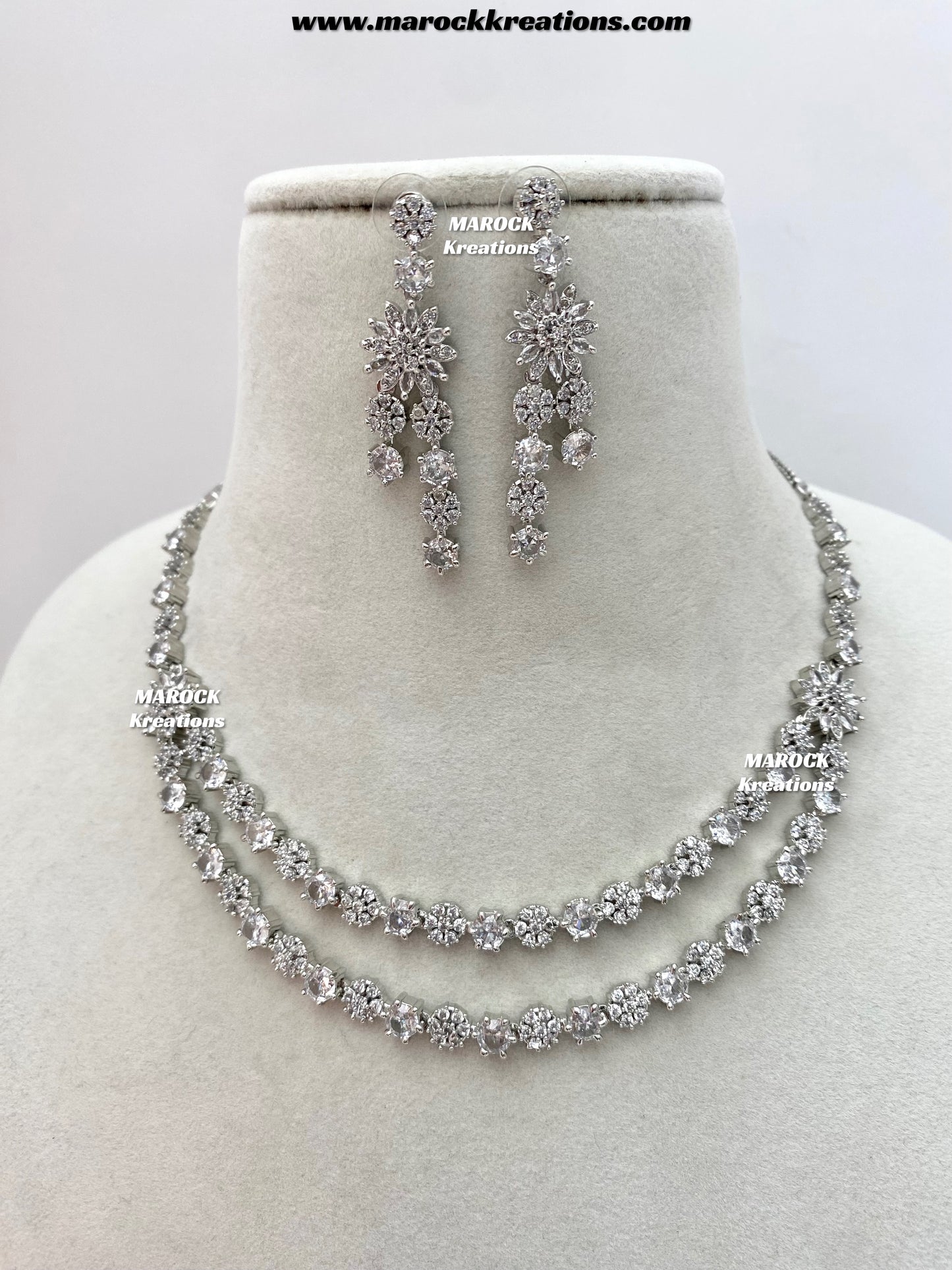 Sumra Silver American Diamond Double layer Necklace set  on