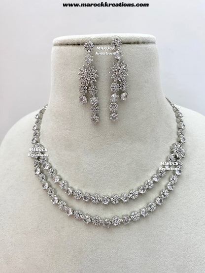 Sumra Silver American Diamond Double layer Necklace set  on