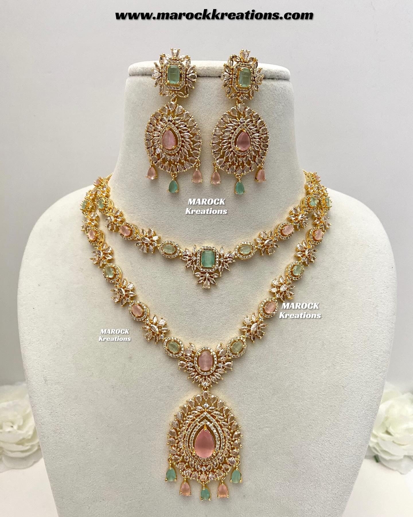 Farhat Golden American Diamond Necklace set