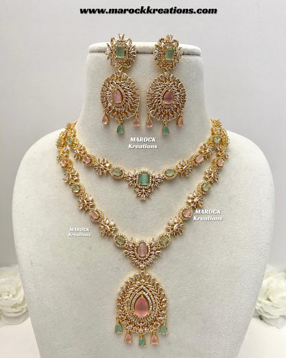 Farhat Golden American Diamond Necklace set