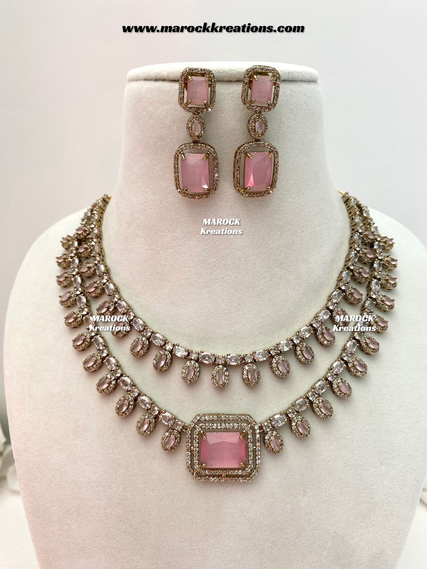 Eshika Antique Gold American Diamond double layer Necklace set