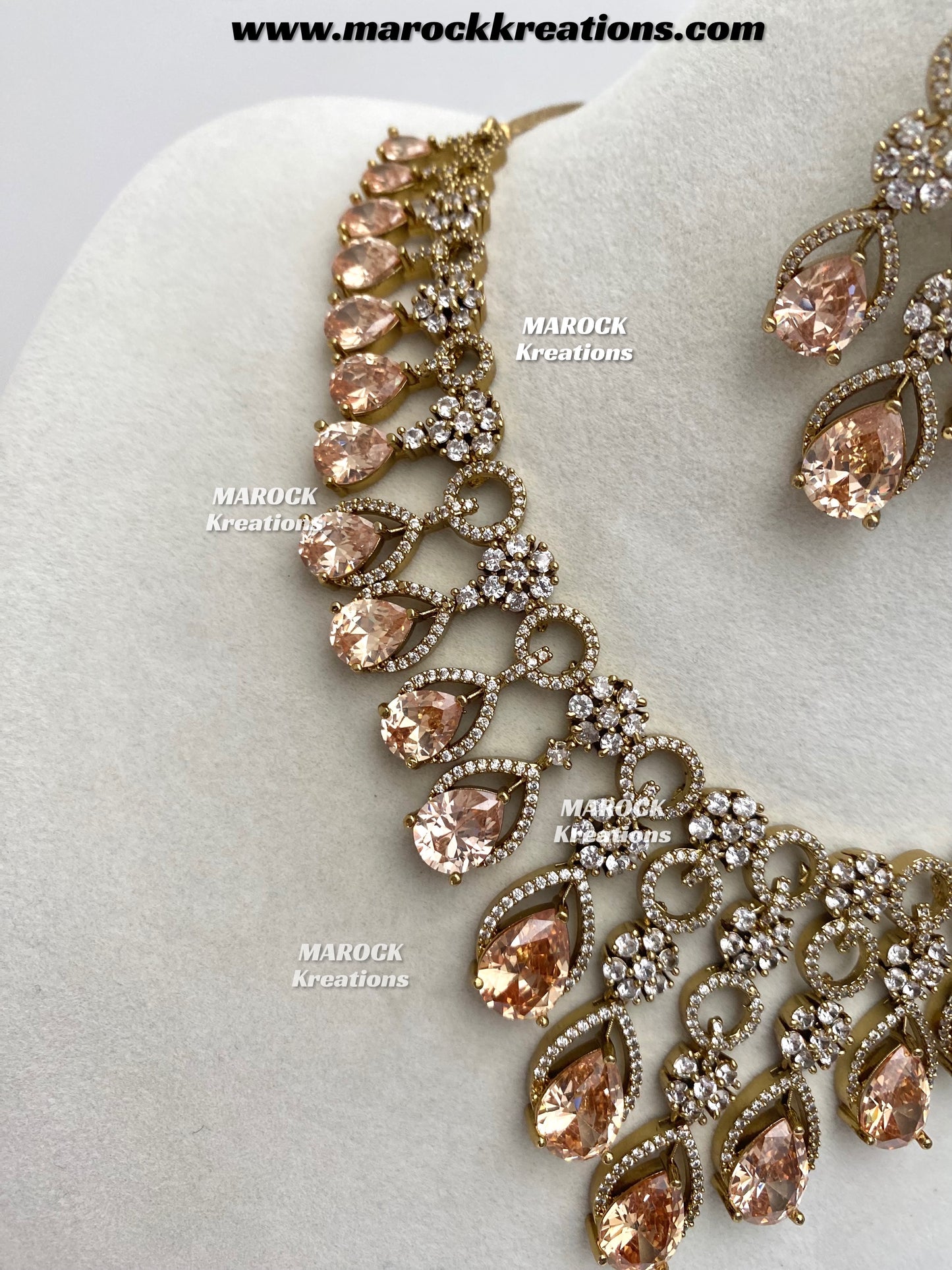 Anshika Antique Gold American Diamond Statement Necklace set