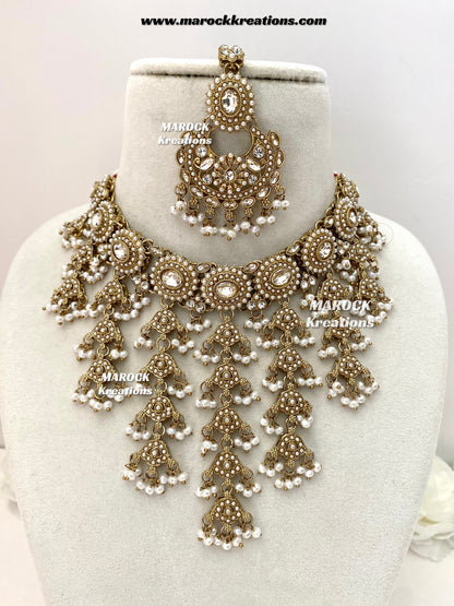 Shaya Antique Gold Polki waterfall Choker set