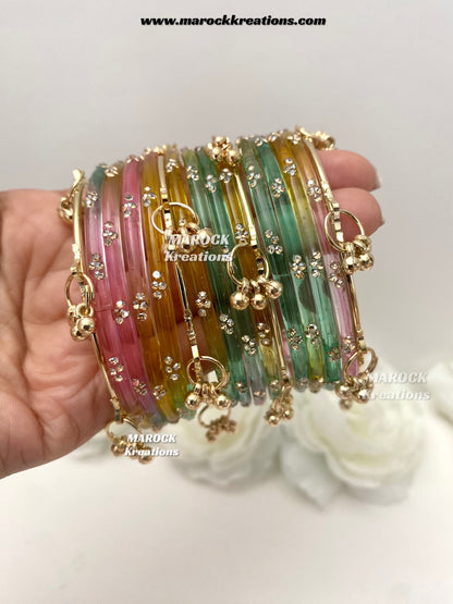 Rain drop Glass bangles and Kashmiri bangles set