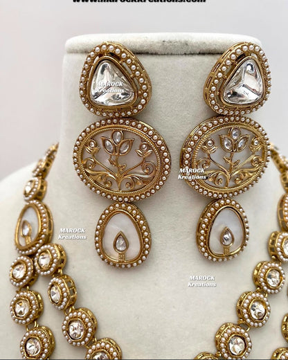 Sienna Premium Quality Kundan double layer MOP Statement Necklace set