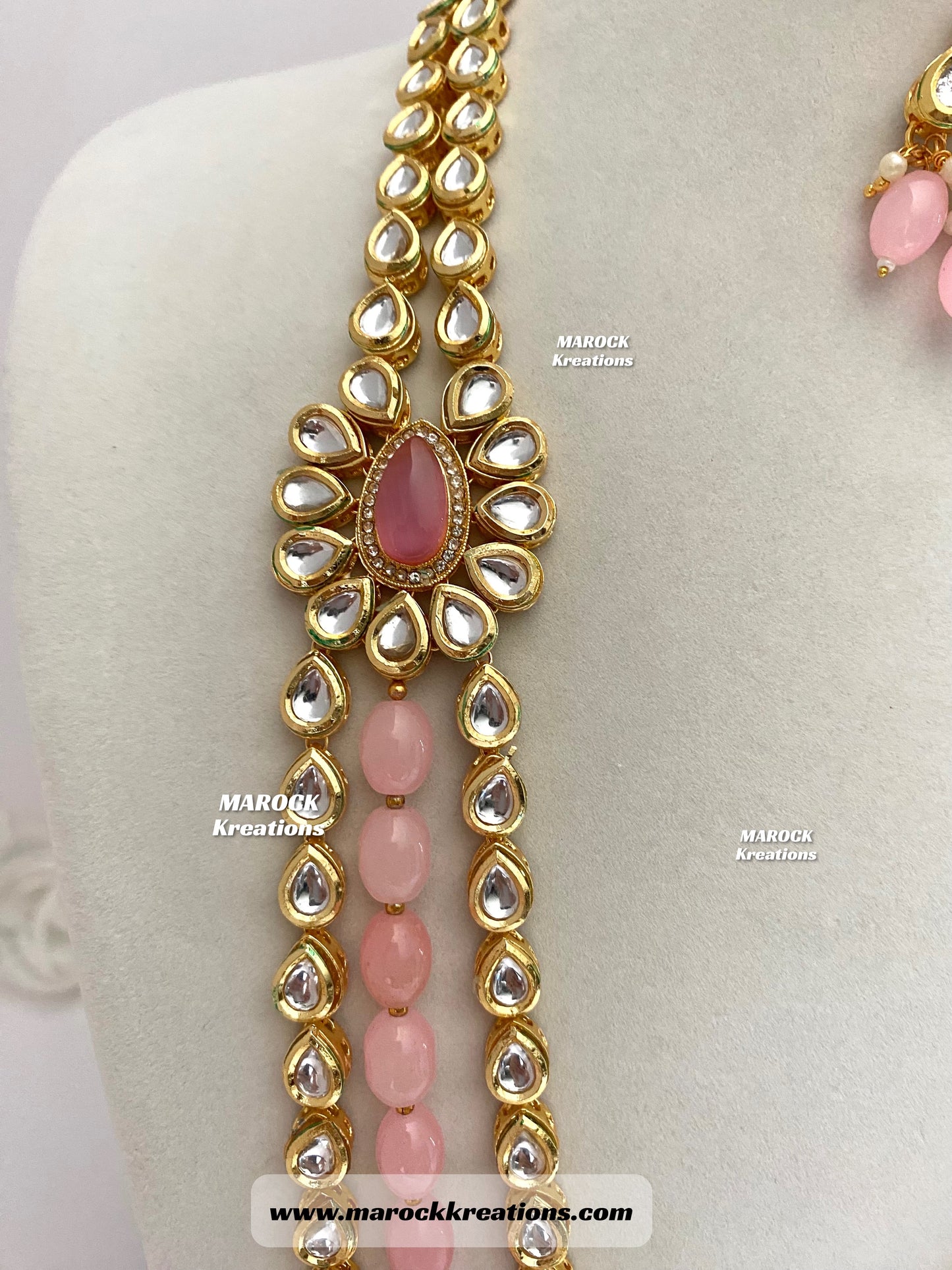 Kundan and Monalisa Rani Haar/Long necklace (Back side Meenakari)