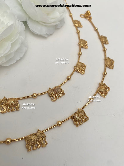 Mirina Gold plated elephant crafted Anklets/Payal/Jhanjhran (come in a pair)