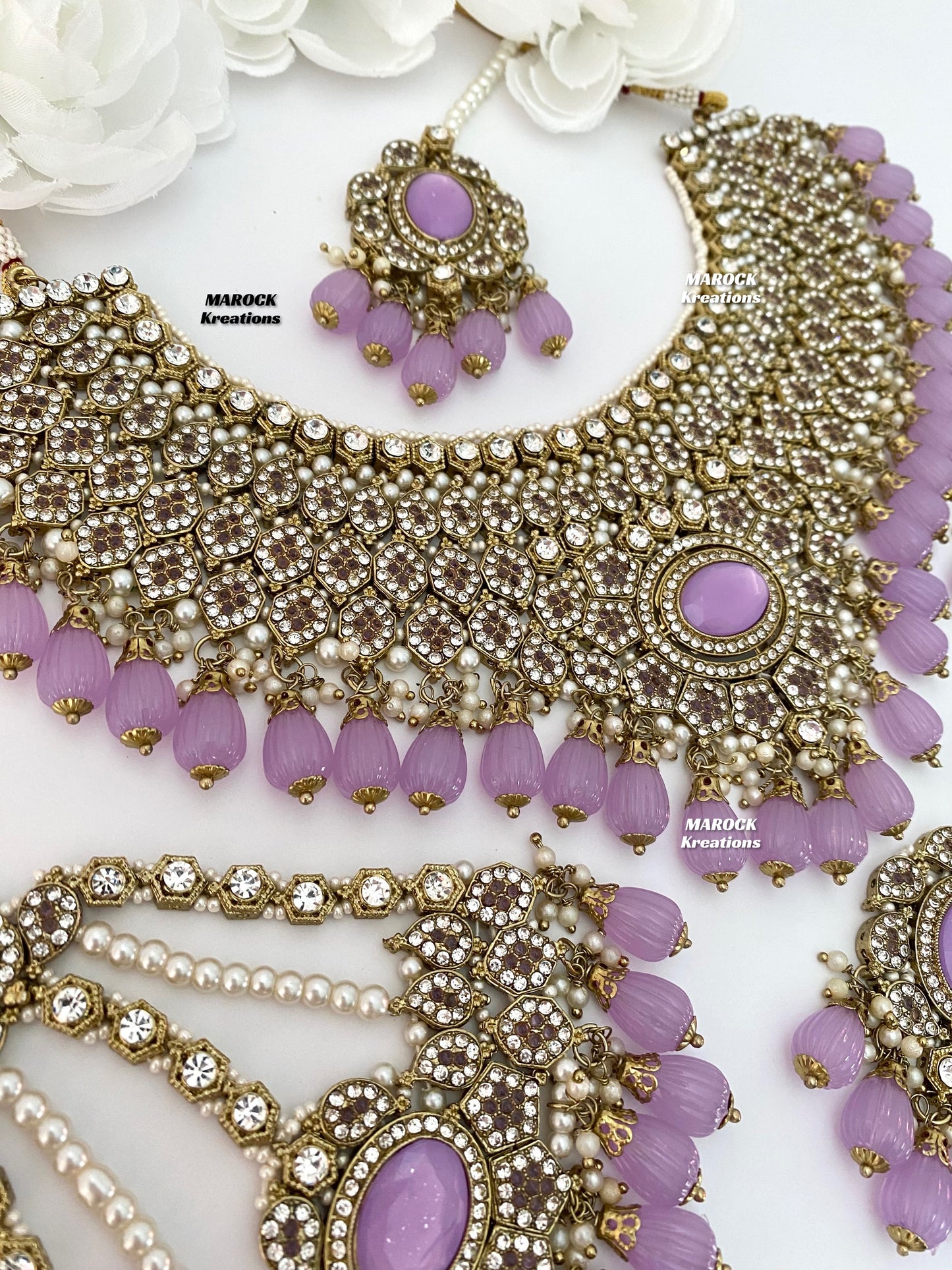 Antique Gold Pakistani Lavender Necklace set