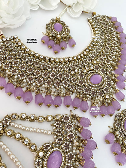 Antique Gold Pakistani Lavender Necklace set