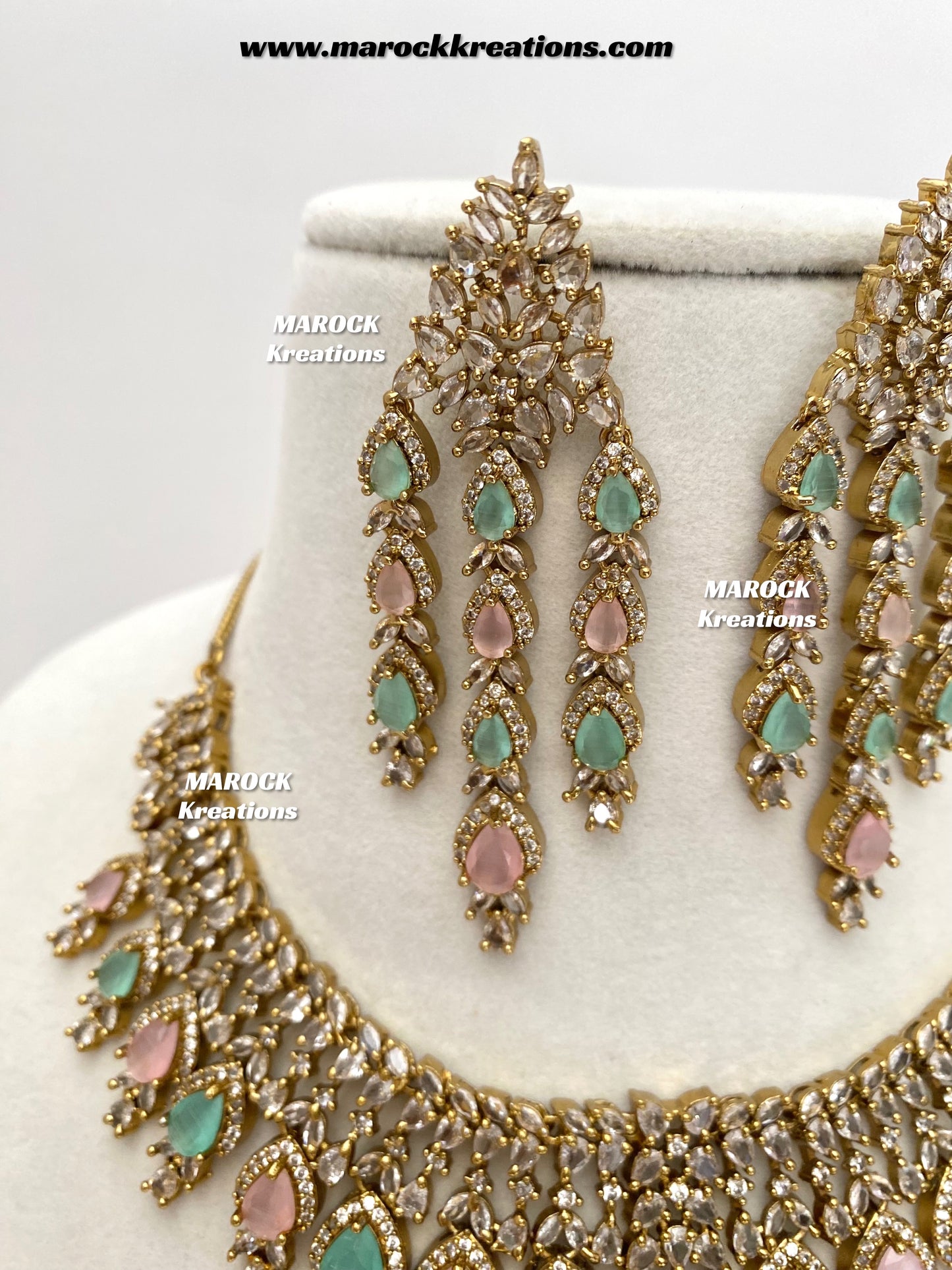 Naima Antique Gold American diamond Statement Necklace set