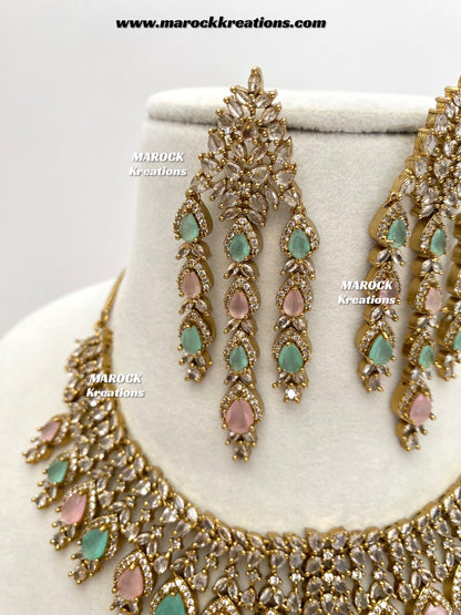 Naima Antique Gold American diamond Statement Necklace set