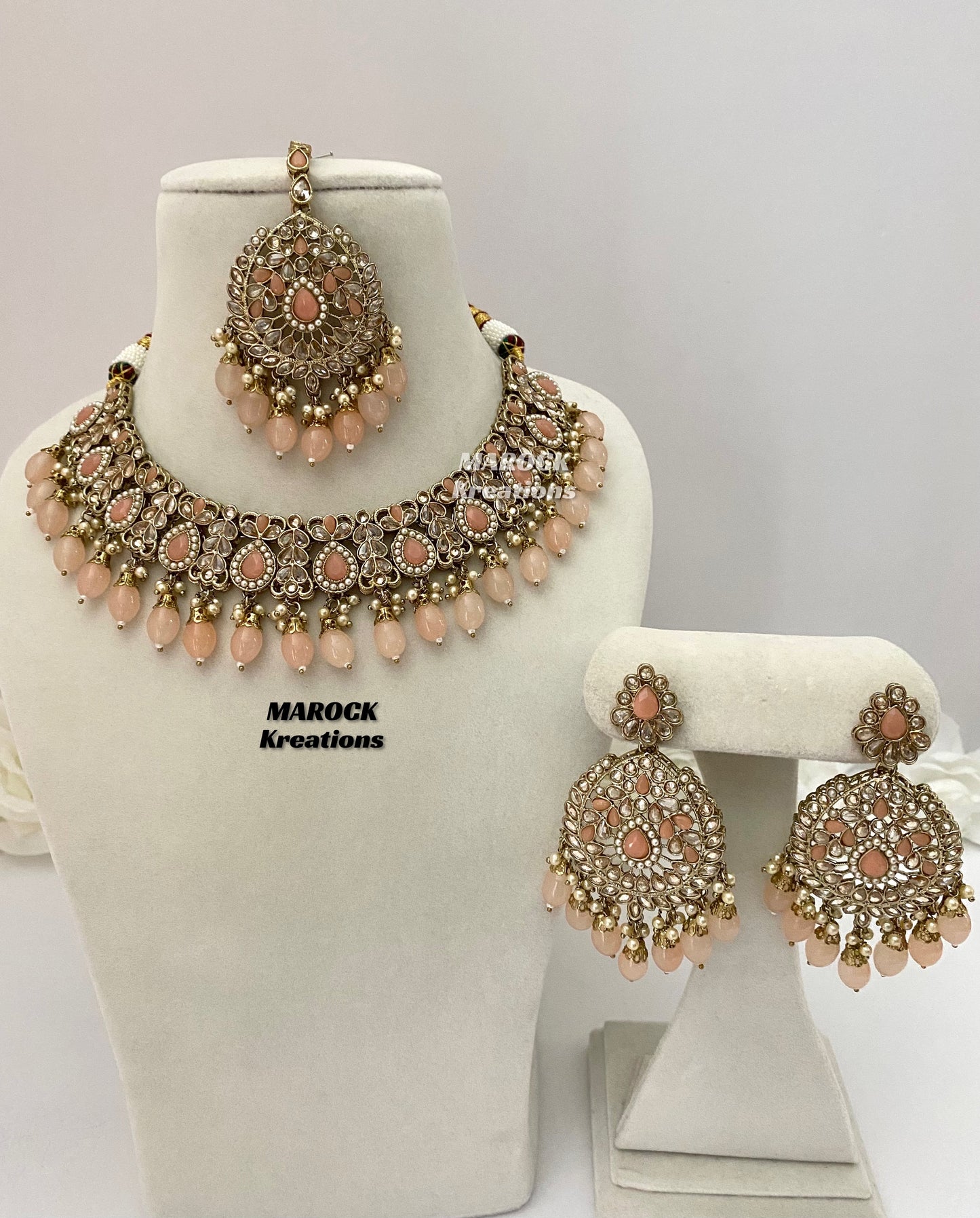 Antique Gold/Peach Polki Necklace set