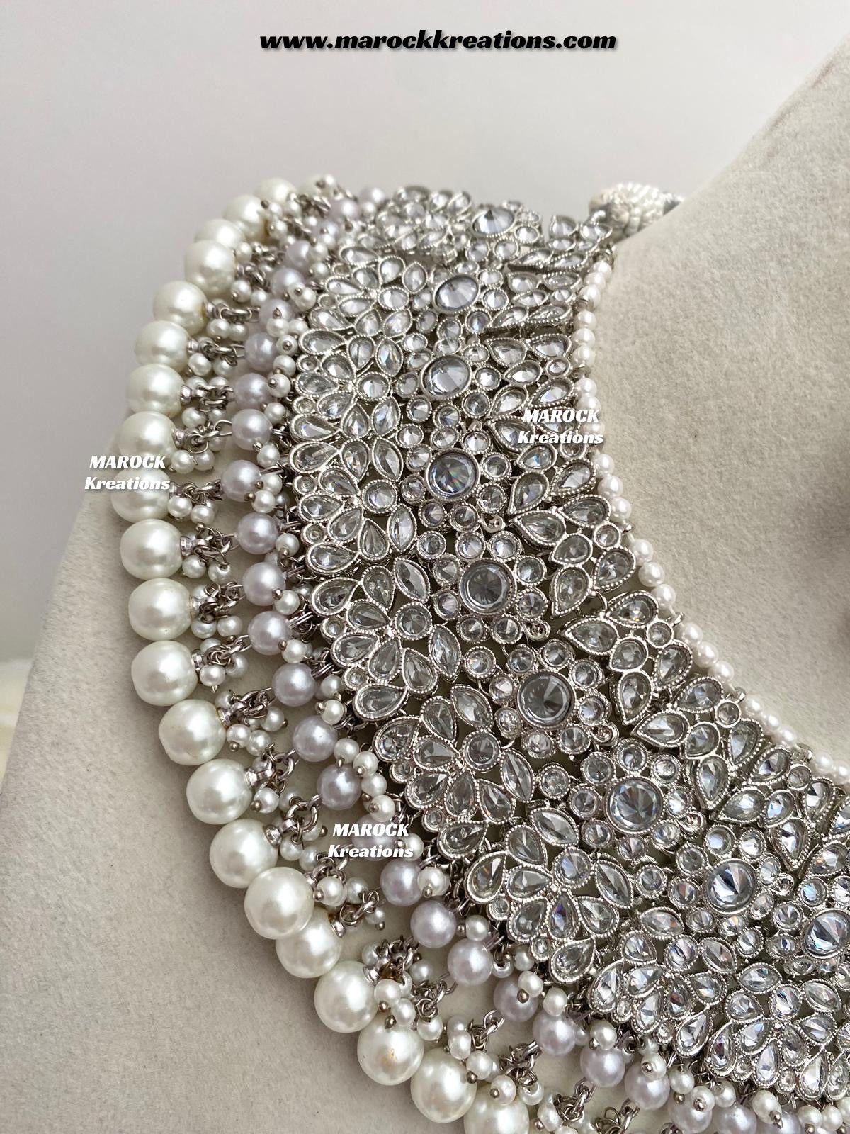 Silver Pakistani Polki choker/necklace set with Passa