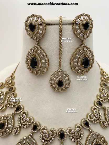 Tareena Antique Gold American Diamond Statement Necklace set