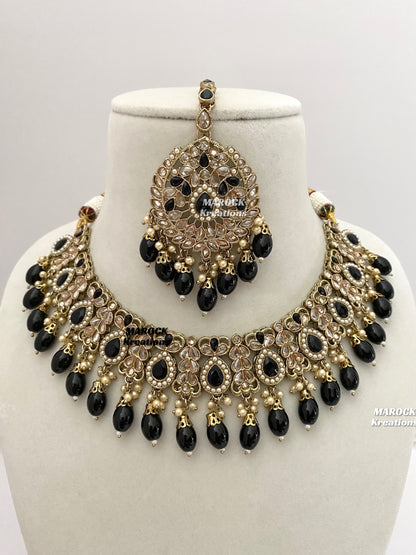 Antique Gold/Black Polki Necklace set