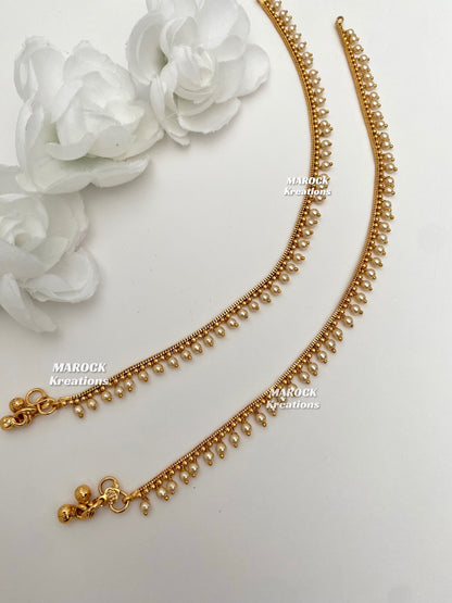 Gold plated pearls Anklets/Payal/Jhanjhran (come in a pair)