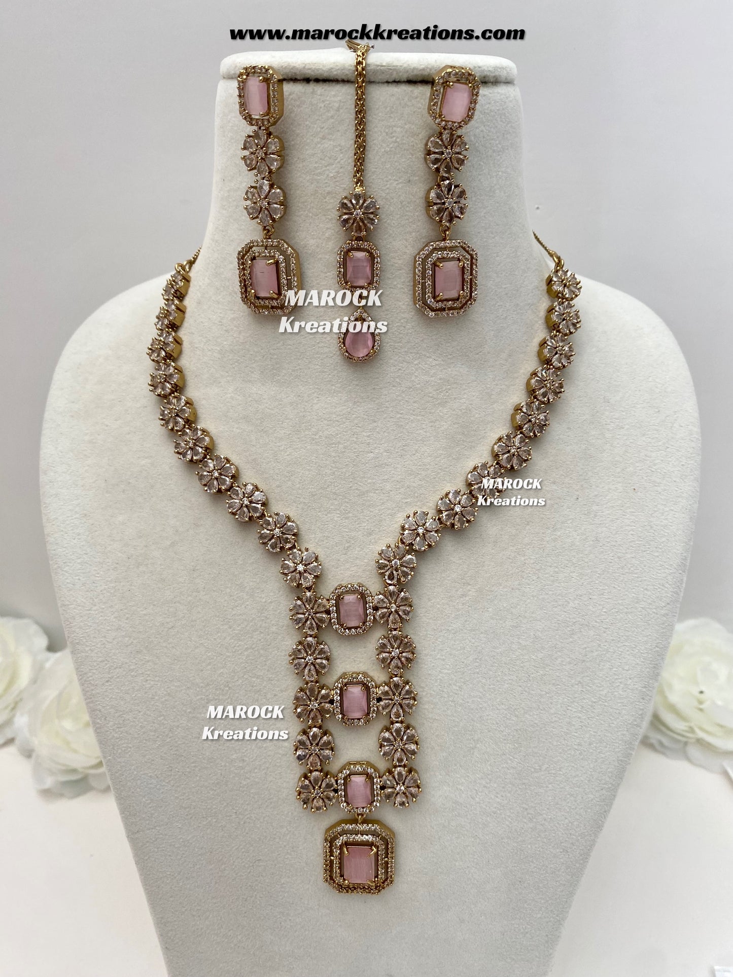 Claudia Antique Gold American Diamond Statement Necklace set