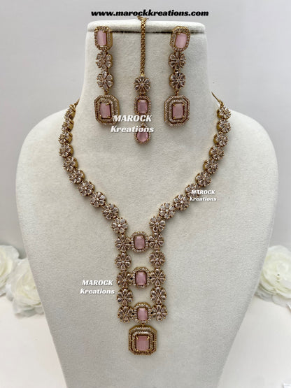 Claudia Antique Gold American Diamond Statement Necklace set
