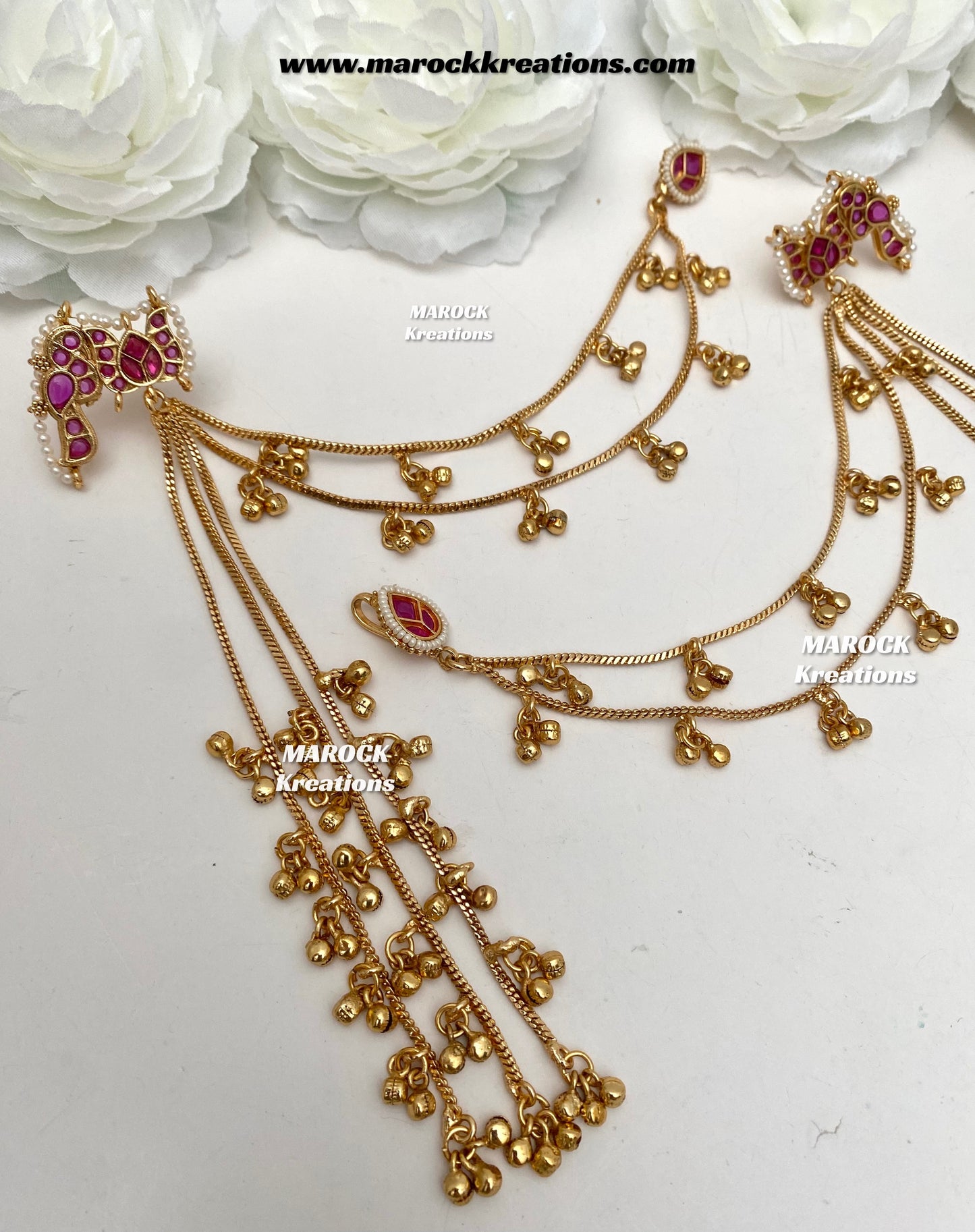 Sakina Premium quality Gold plated Kashmiri Statement Earrings with attached Saharey