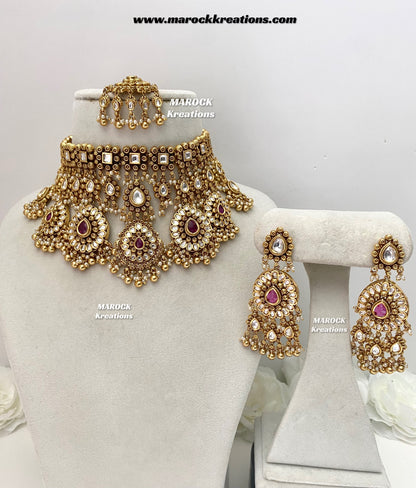 Menika Premium Quality Gold plated statement Necklace set/Bridal set