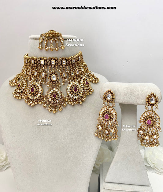 Menika Premium Quality Gold plated statement Necklace set/Bridal set