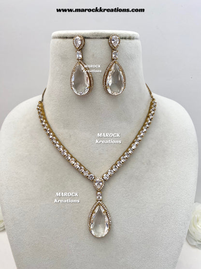 Ambreen Antique Gold American Diamond Necklace set
