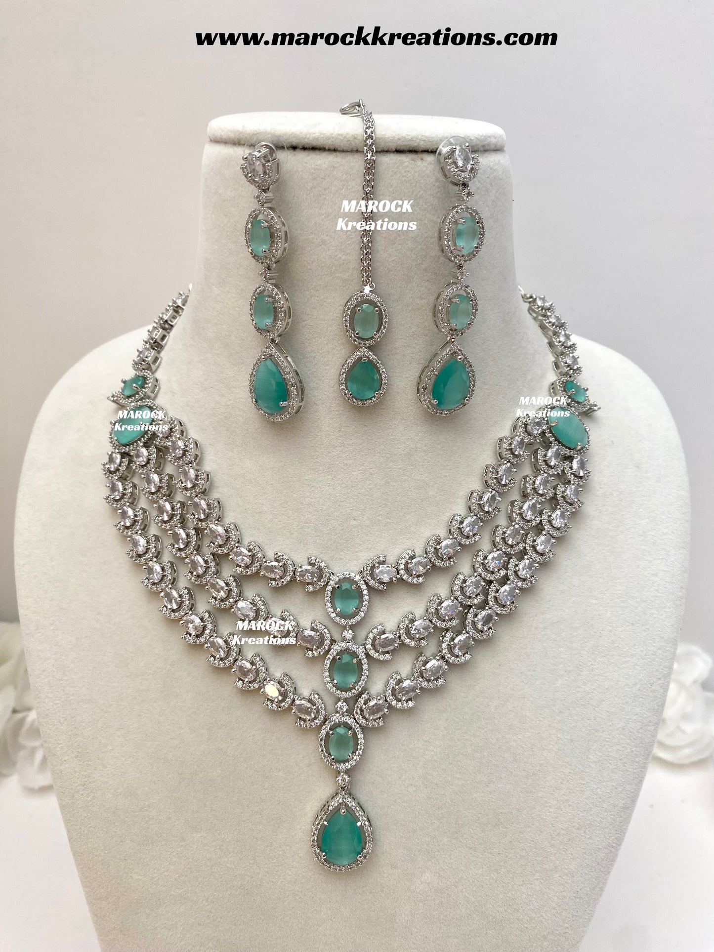 Gannat Silver American Diamond Necklace set