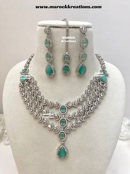 Gannat Silver American Diamond Necklace set