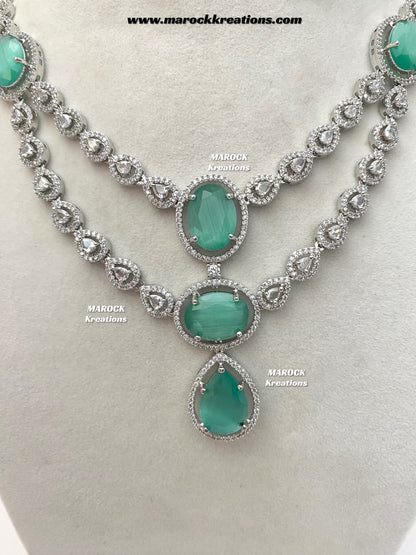 Zehra Silver American Diamond Double layer Necklace set