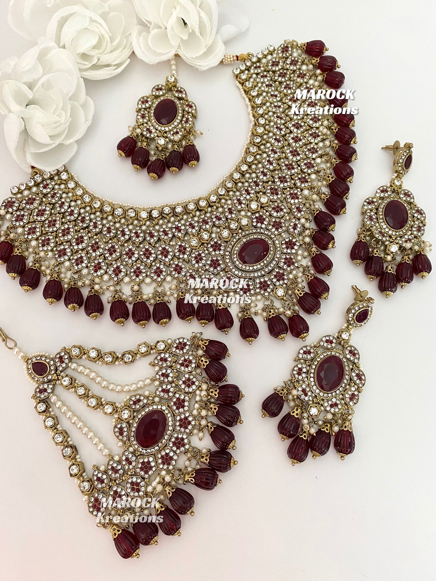 Antique Gold Pakistani Maroon Necklace set