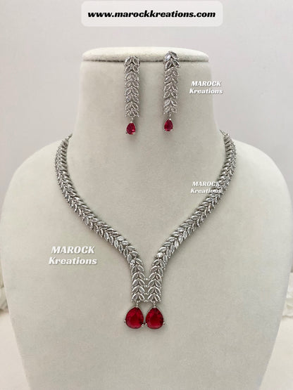 Ava Silver base American Diamond Necklace set