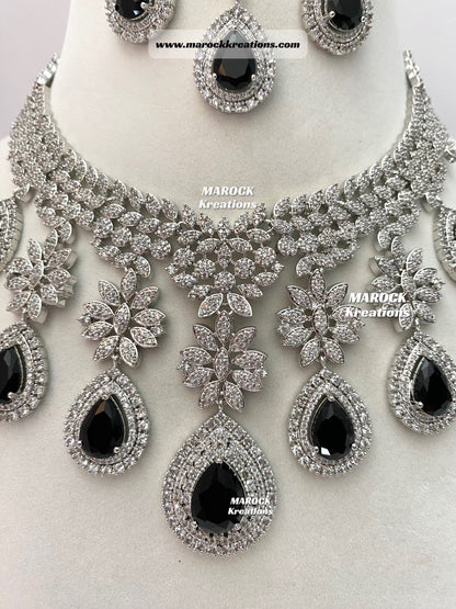 Silver American Diamond Statement Necklace set